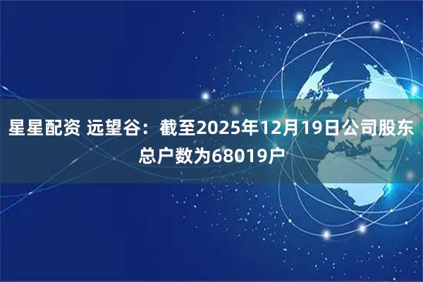 星星配资 远望谷：截至2025年12月19日公司股东总户数为68019户